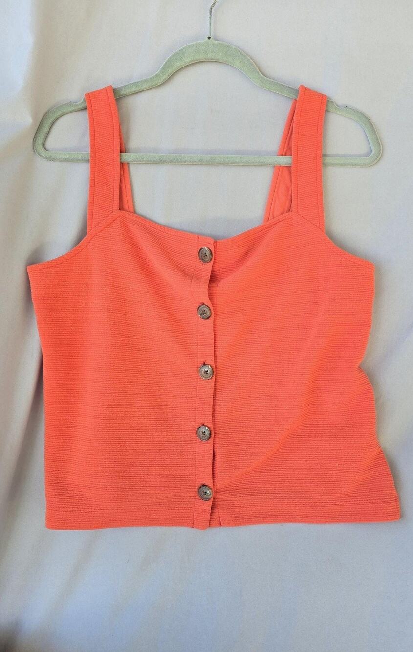 J.CREW Tank Top Womens Medium Orange Ribbed Button Front Cropped Knit Top